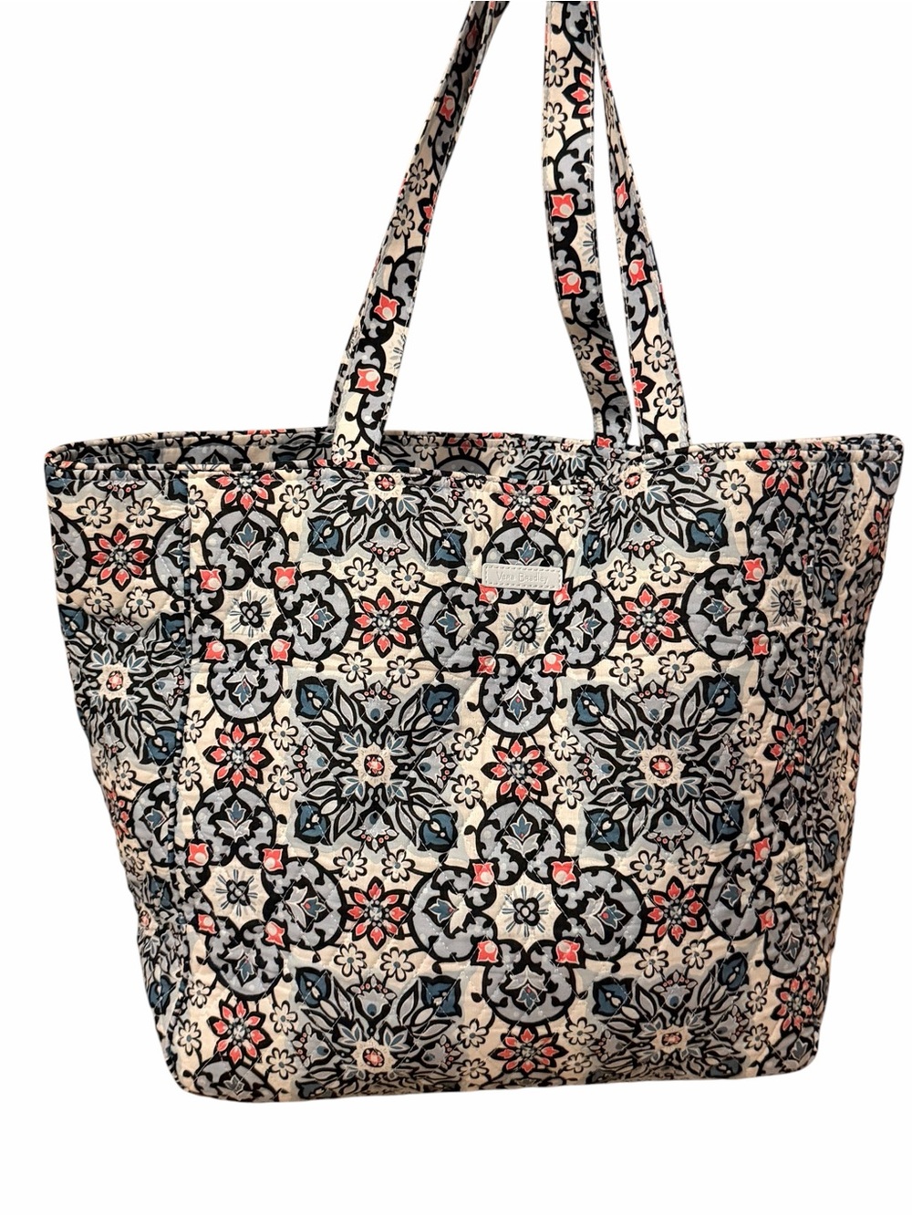 Vera Bradley Floral Medallion Quilted Tote in Gray, Blue & Pink
